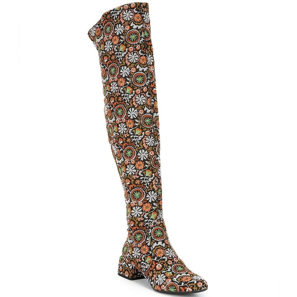 Chelsea & Violet Ziggy Tapestry Printed Over the Knee Boots retro twee 70s 6.5